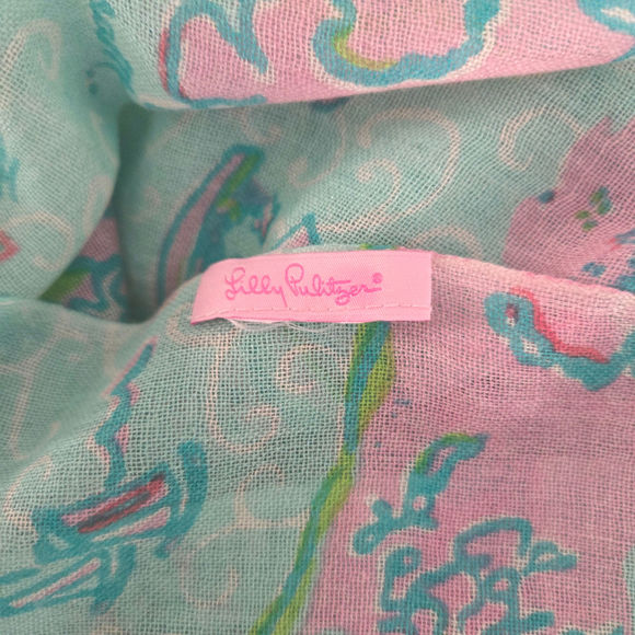 Lilly Pulitzer Retired Murfee‎ 2012 Scarf Turquoise Pink Cape Cod Island Silk - Picture 3 of 11